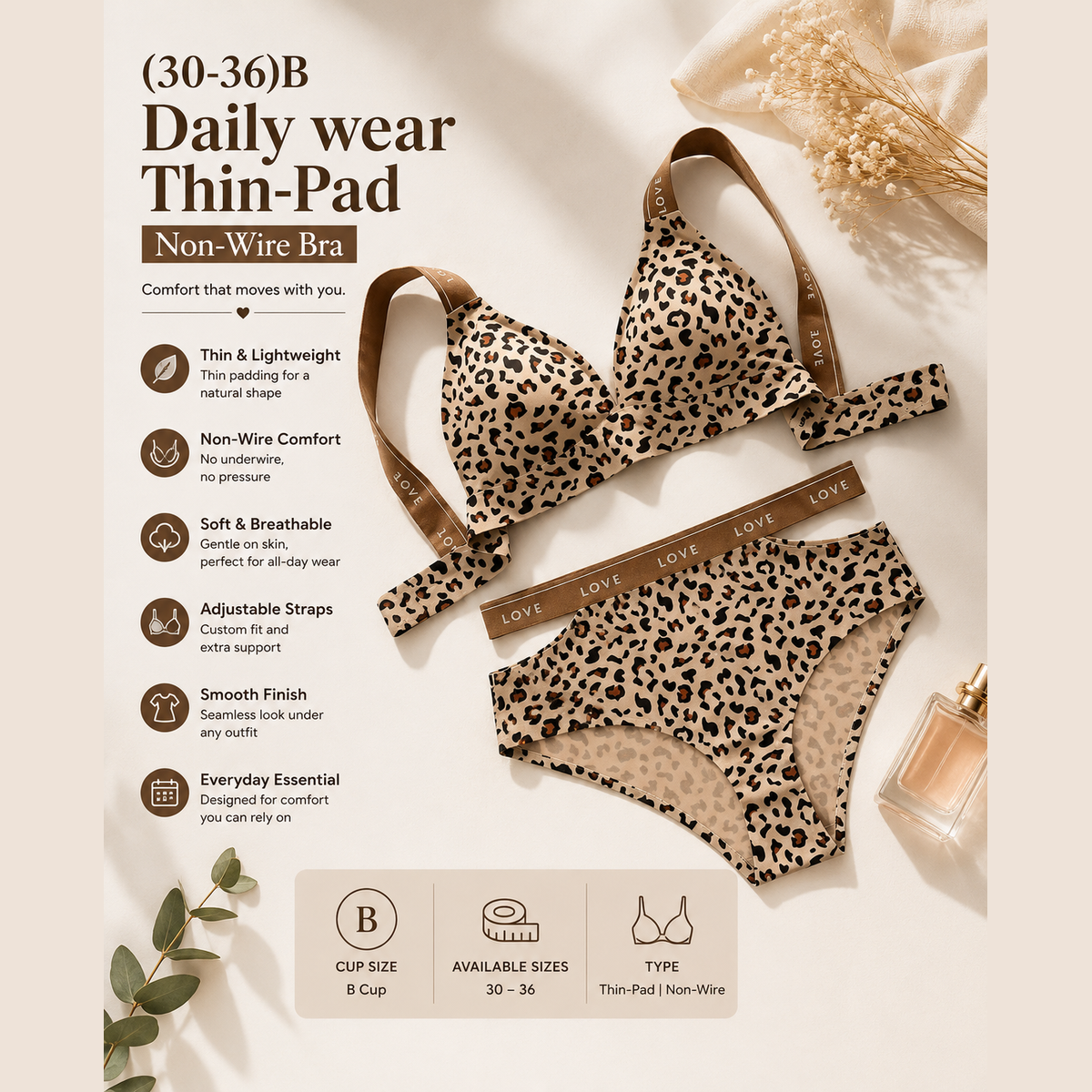 Daily Wear Thin-Padded Non-Wired Bra – B Cup (30–36)