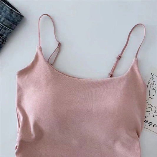 Plain Soft Padded Spaghetti Top For Girls
