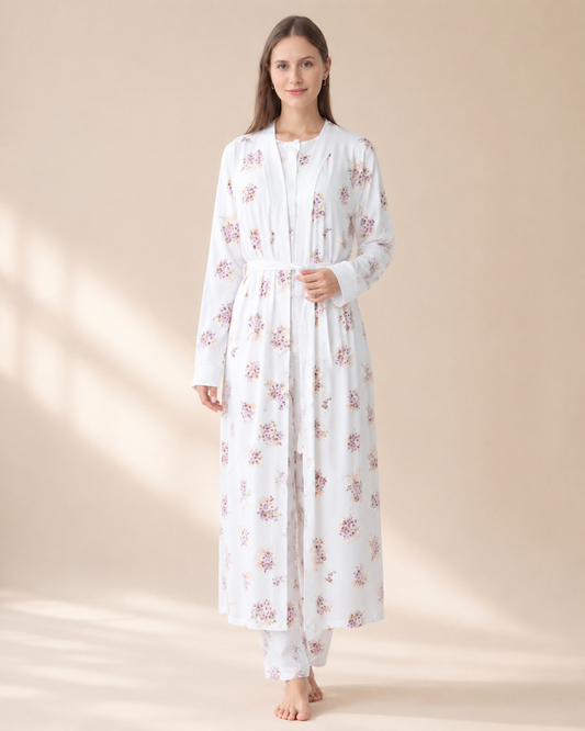 Floral Dream 3-Piece Women's Night Suit | Shirt, Trouser & Gown