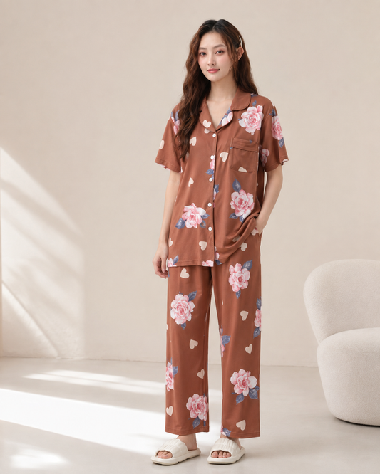 Floral Printed 2-Piece Night Suit