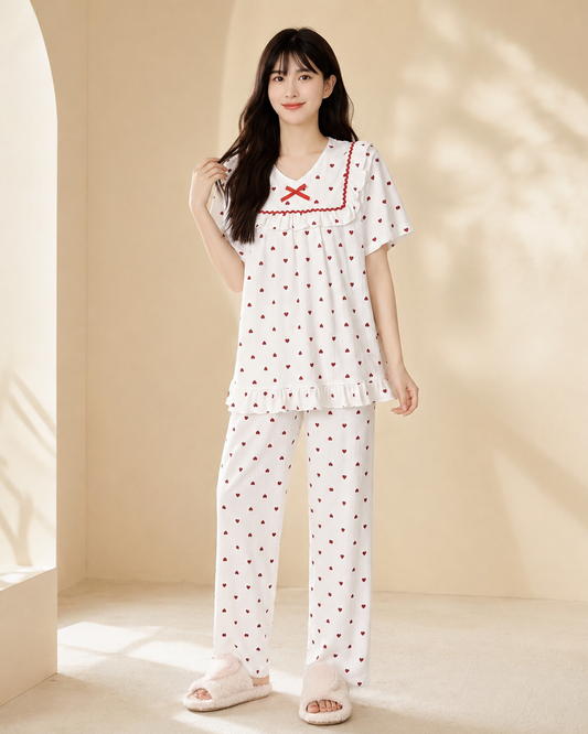 Sweetheart Ruffle Printed 2-Piece Pajama Set