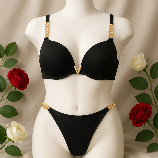 Chain Strap V Set Bra And Panty Set
