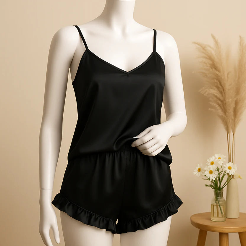 2 pcs silk Cami Sets Charming Style Short Non Padded Inner and Short Nighty