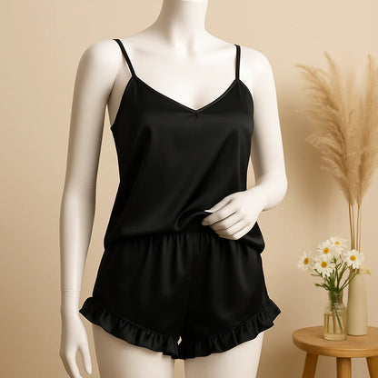 2 pcs silk Cami Sets Charming Style Short Non Padded Inner and Short Nighty