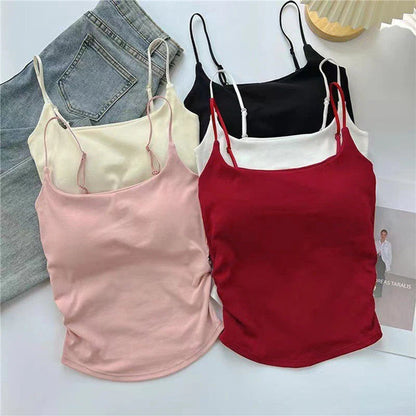Plain Soft Padded Spaghetti Top For Girls
