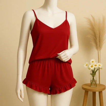 2 pcs silk Cami Sets Charming Style Short Non Padded Inner and Short Nighty