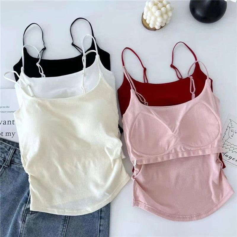 Plain Soft Padded Spaghetti Top For Girls
