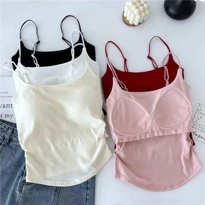 Plain Soft Padded Spaghetti Top For Girls