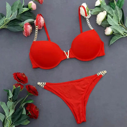 Chain Strap V Set Bra And Panty Set