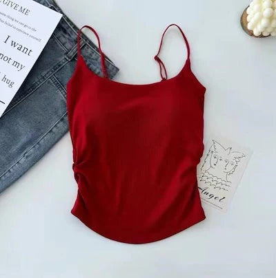 Plain Soft Padded Spaghetti Top For Girls