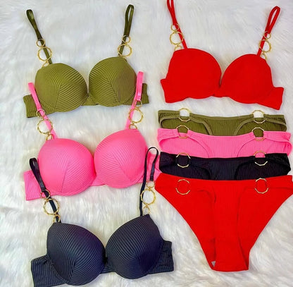 Metal Ring Push-Up Bra Set