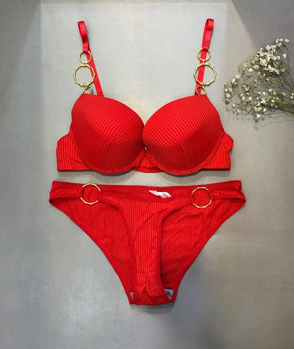 Metal Ring Push-Up Bra Set