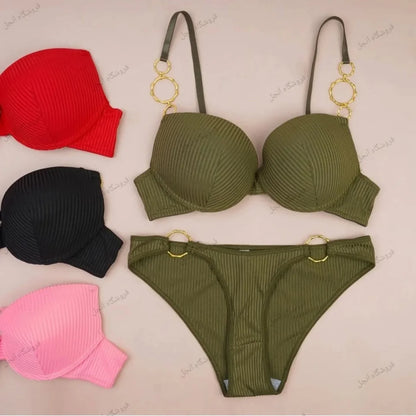 Metal Ring Push-Up Bra Set