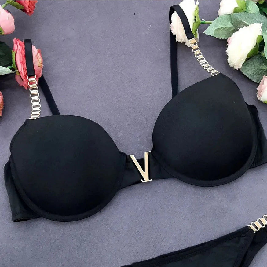 Chain Strap V Set Bra And Panty Set