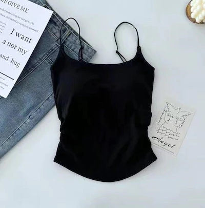 Plain Soft Padded Spaghetti Top For Girls