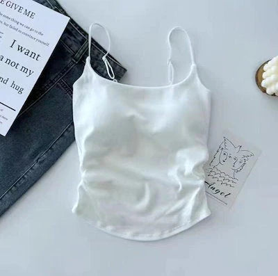 Plain Soft Padded Spaghetti Top For Girls