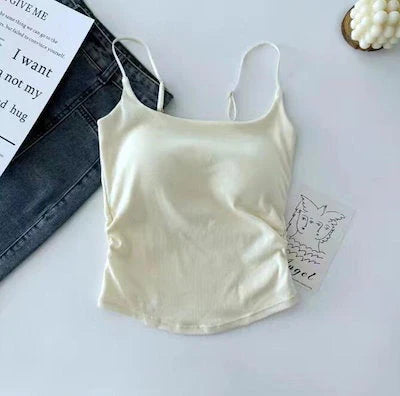 Plain Soft Padded Spaghetti Top For Girls