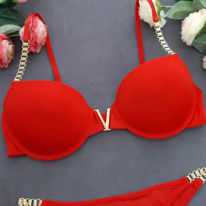 Chain Strap V Set Bra And Panty Set