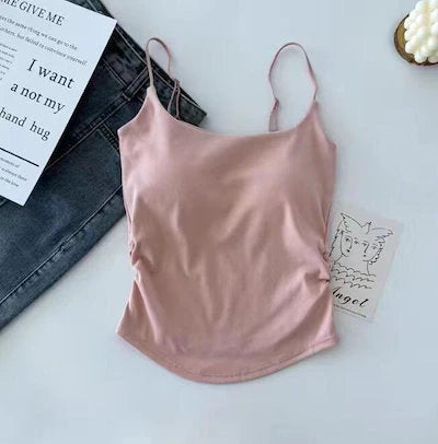 Plain Soft Padded Spaghetti Top For Girls