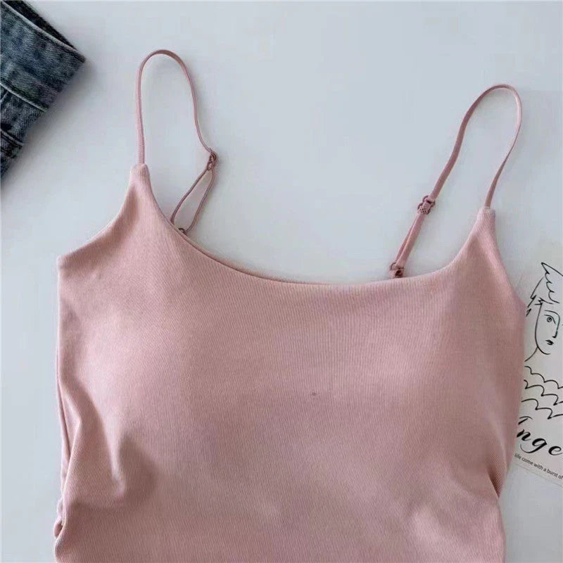 Plain Soft Padded Spaghetti Top For Girls