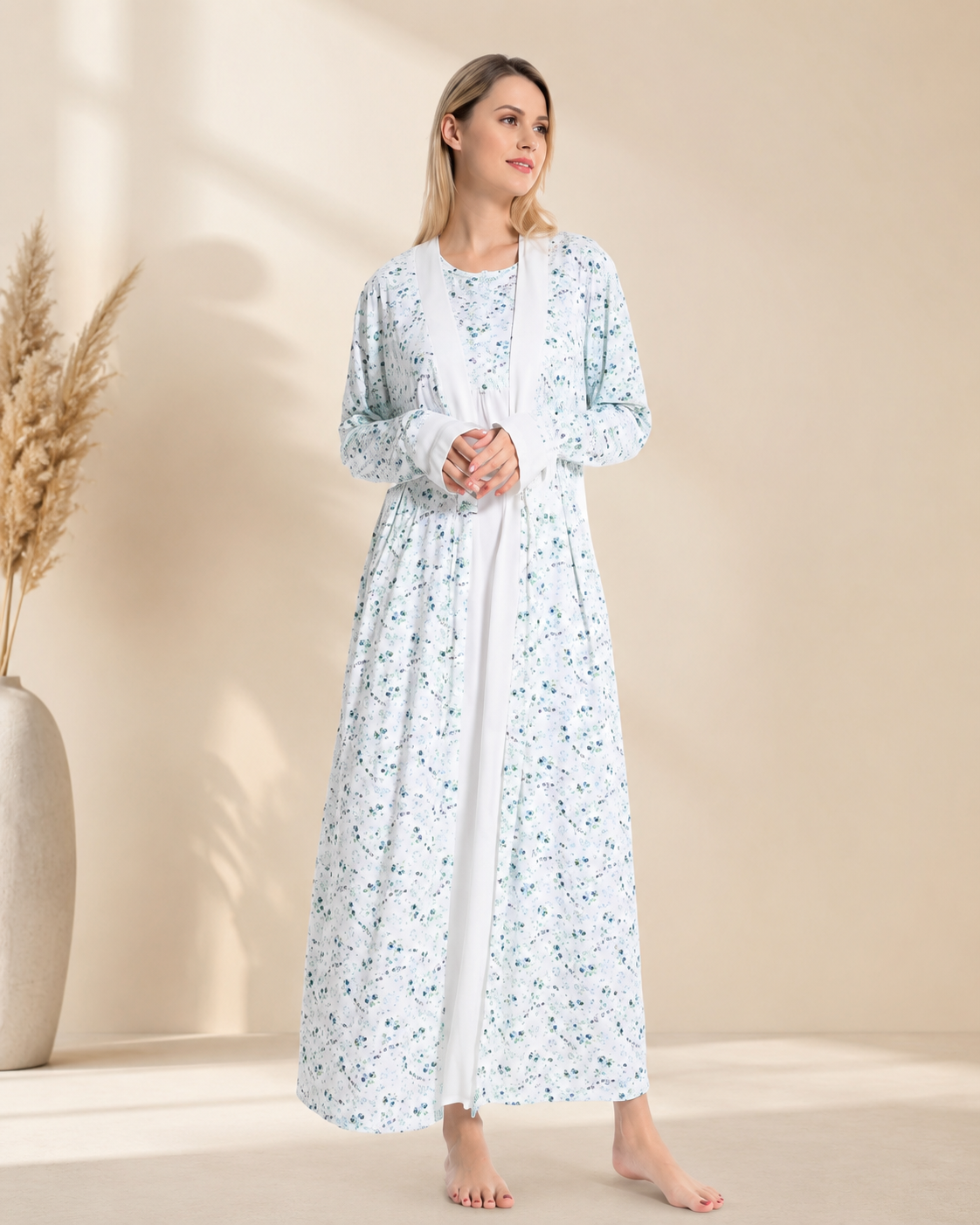 Floral Dream 3-Piece Women's Night Suit | Shirt, Trouser & Gown