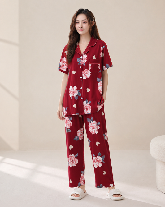 Floral Printed 2-Piece Night Suit