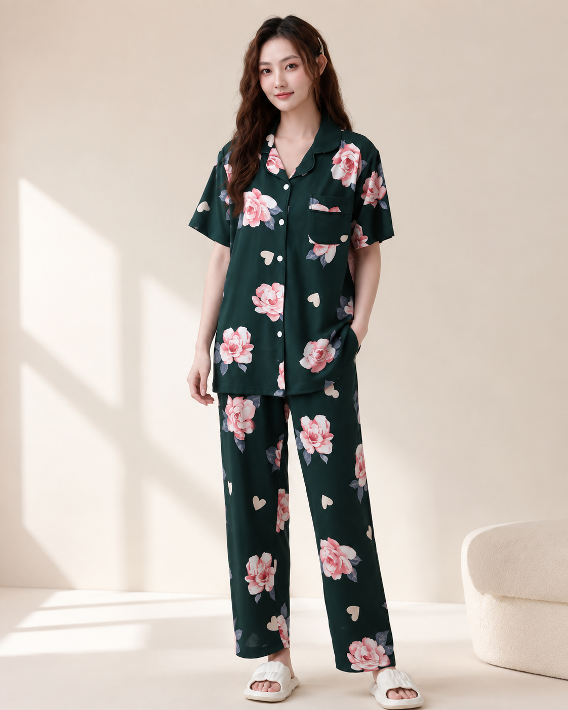 Floral Printed 2-Piece Night Suit