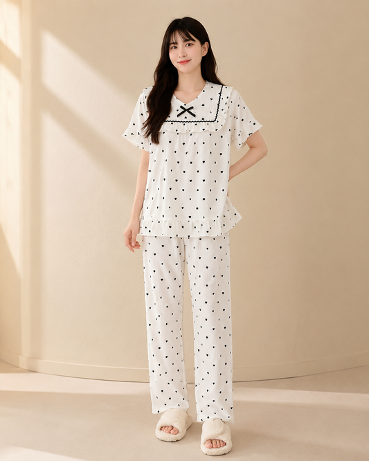Sweetheart Ruffle Printed 2-Piece Pajama Set