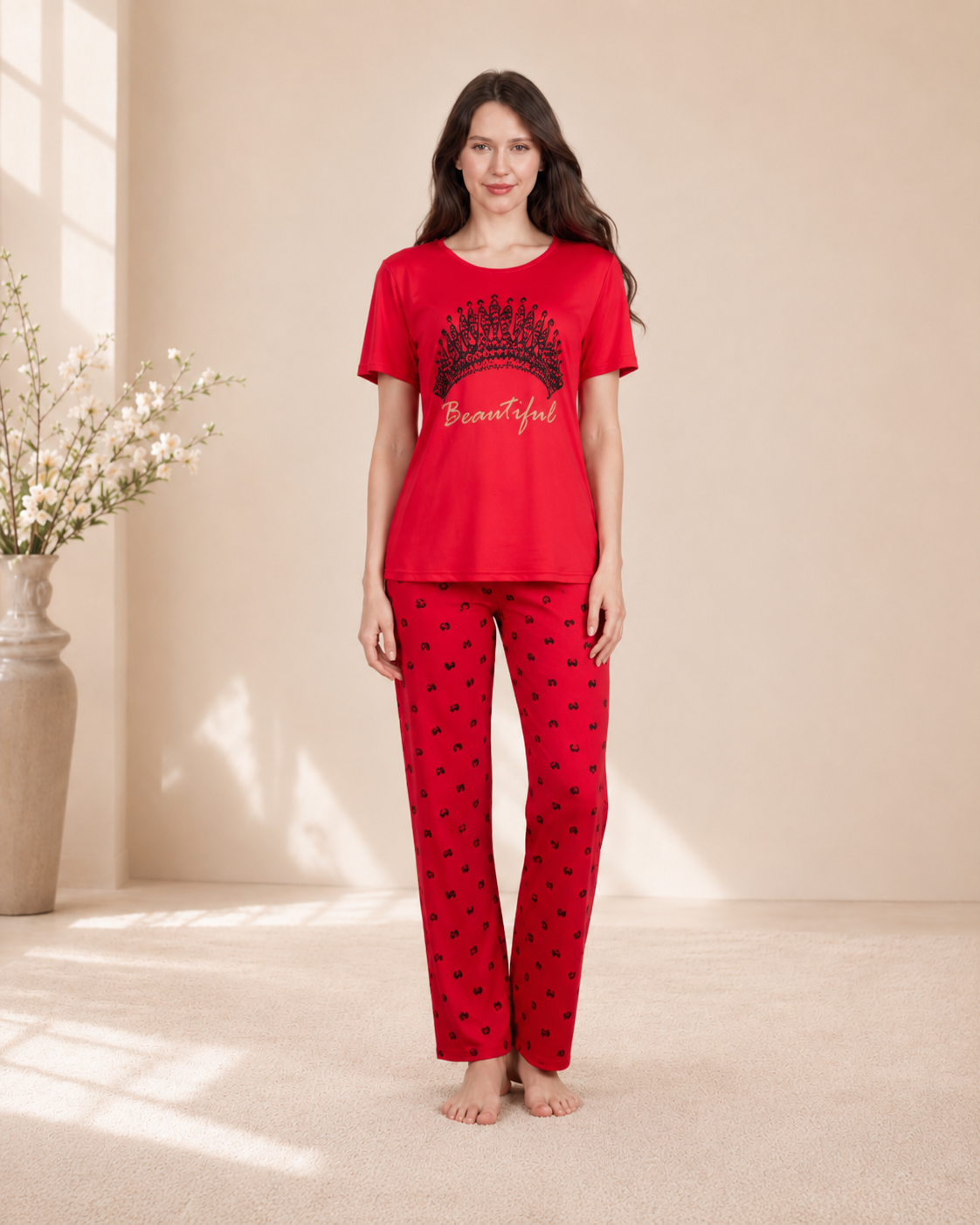 Elegance soft and printed 2 peices night dress