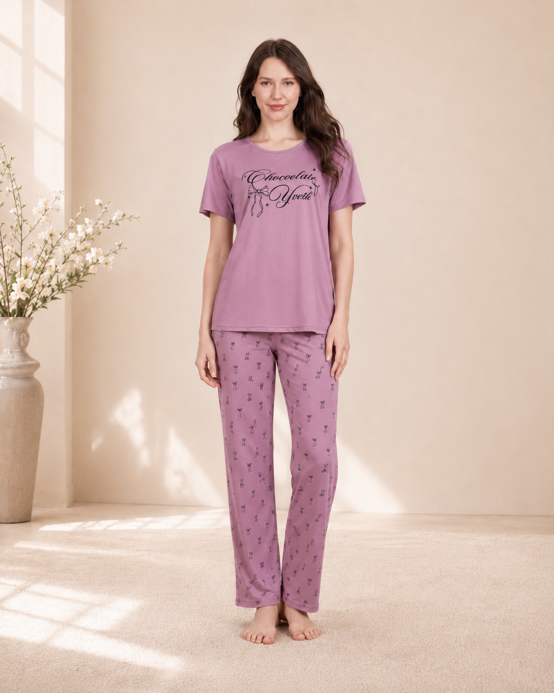 Elegance soft and printed 2 peices night dress