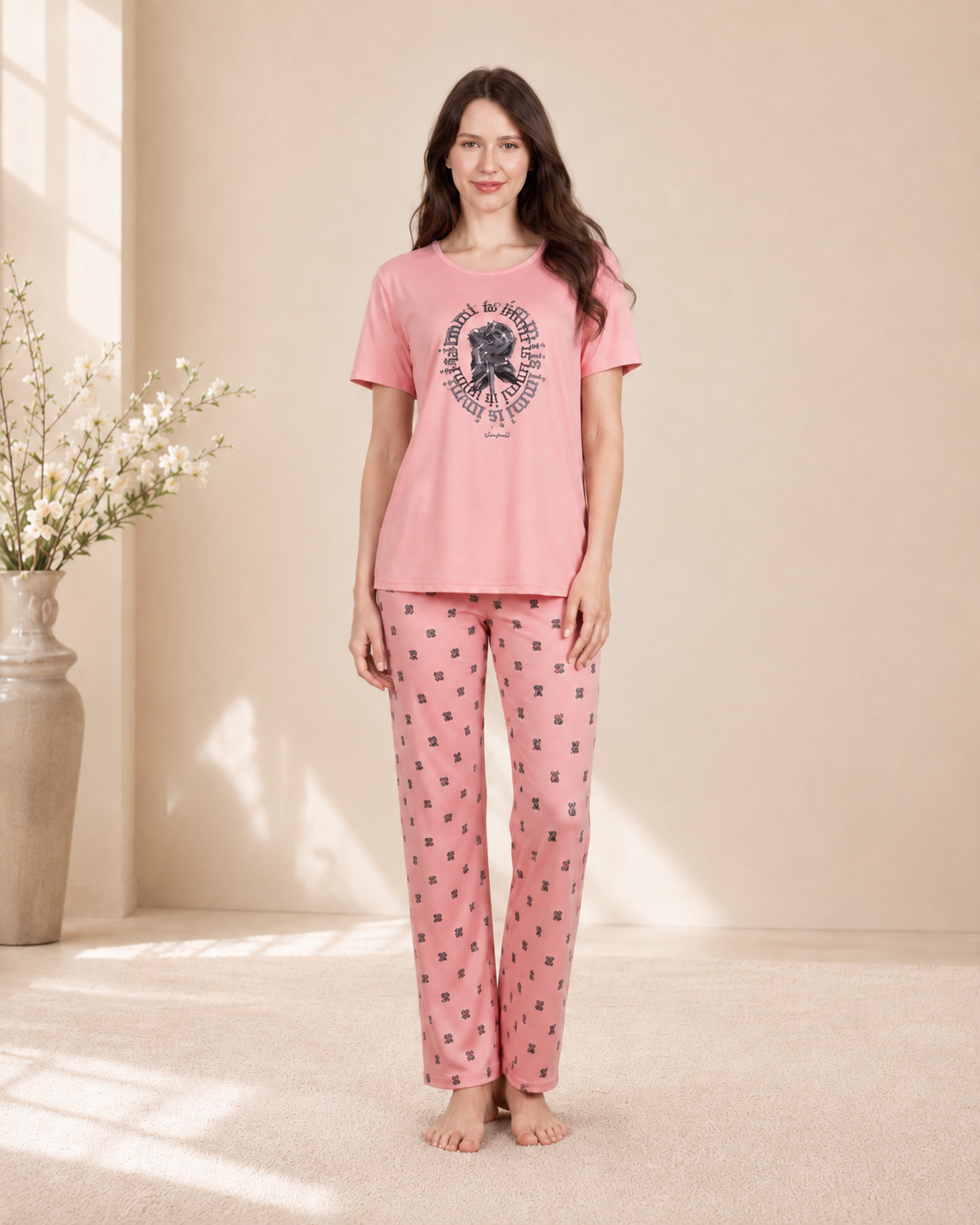 Elegance soft and printed 2 peices night dress
