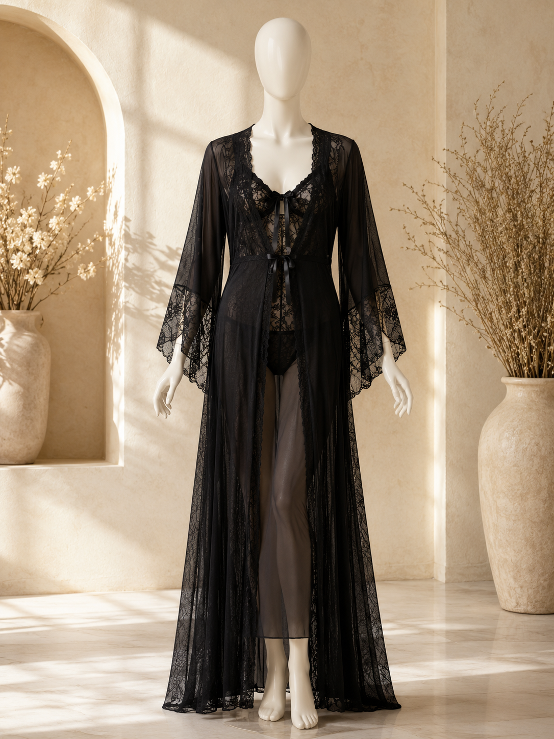 Noir Étoile™ Sheer Lace Robe Set