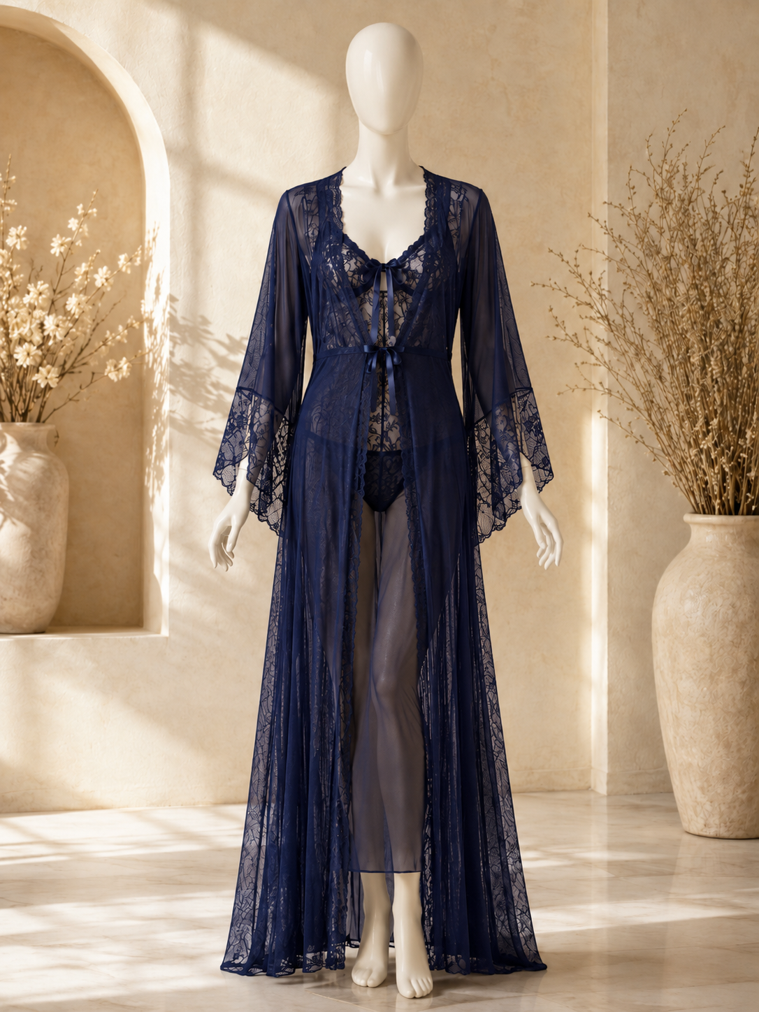 Noir Étoile™ Sheer Lace Robe Set