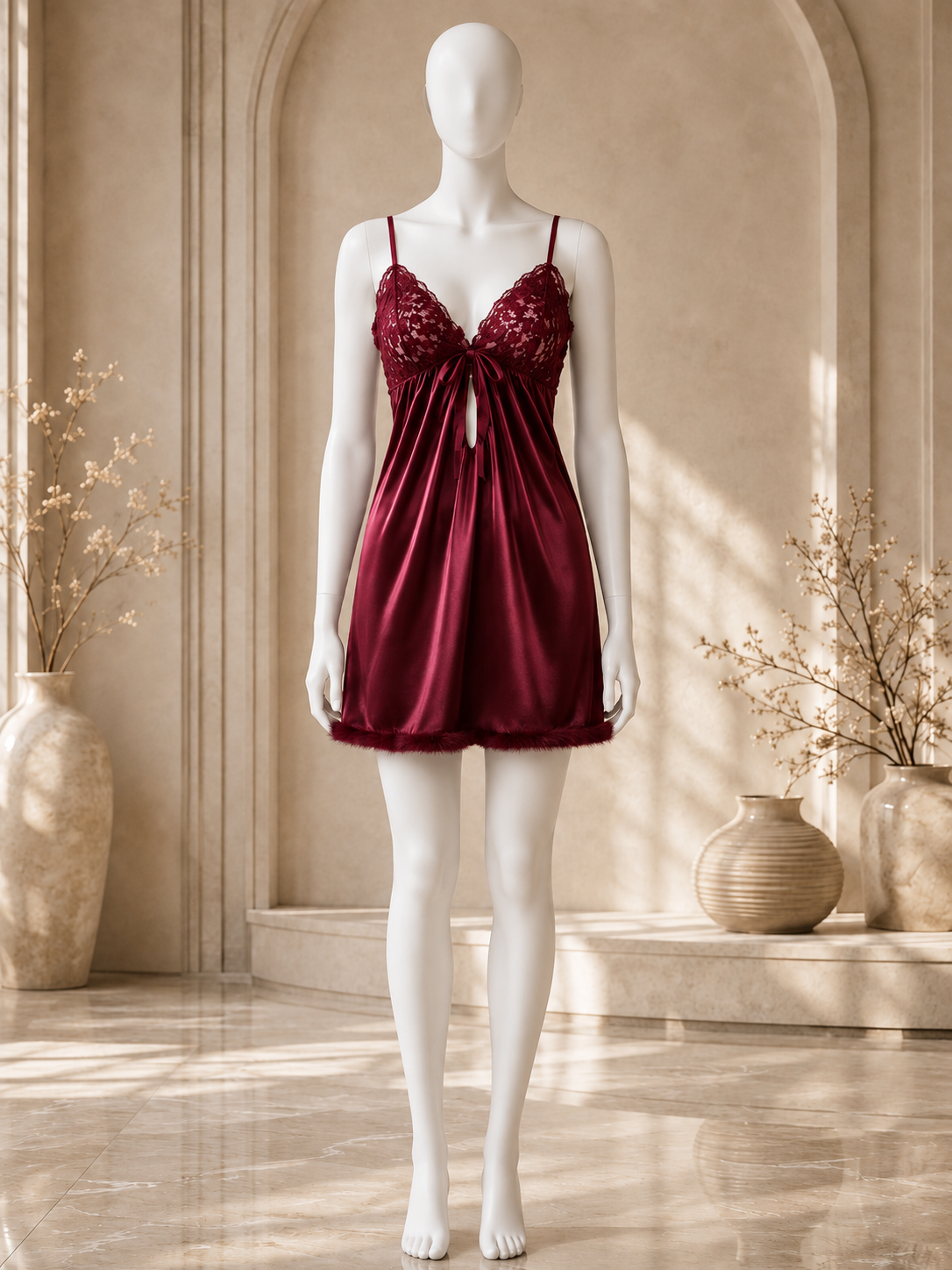 Noir Whisper™ Satin Lace Babydoll Nightdress
