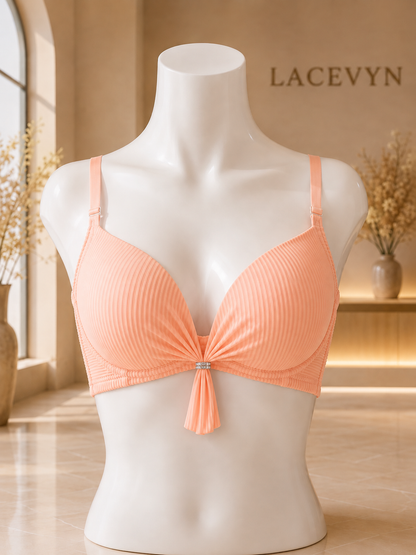 Elegant Ribbed Push-Up Bra for Women | Soft Padded Seamless Everyday Bra