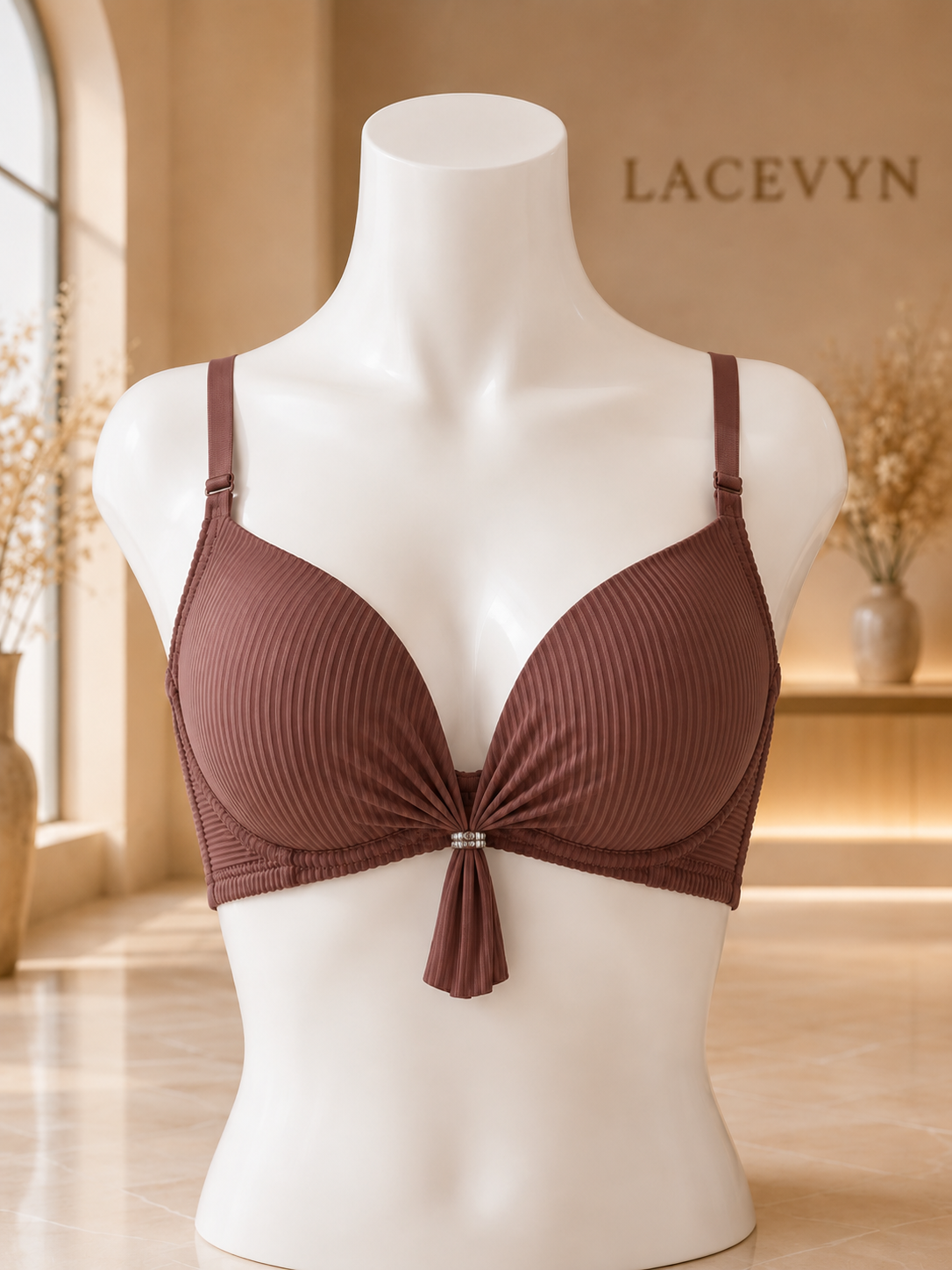 Elegant Ribbed Push-Up Bra for Women | Soft Padded Seamless Everyday Bra