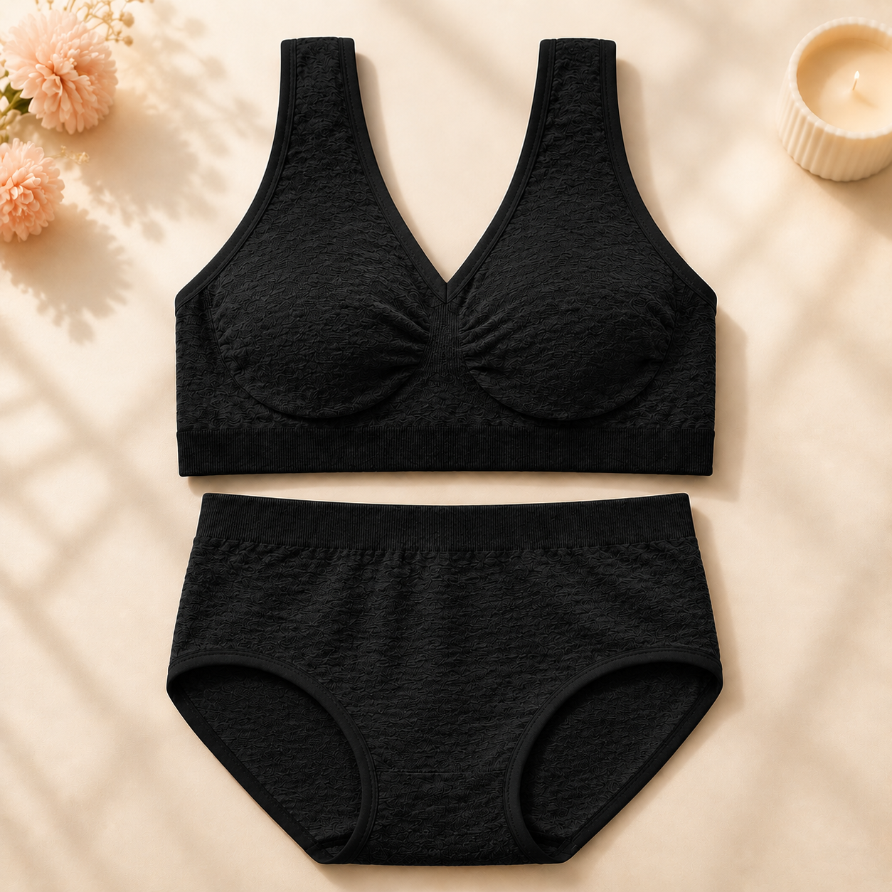 Lacevyn Textured Comfort Bra & Panty Set
