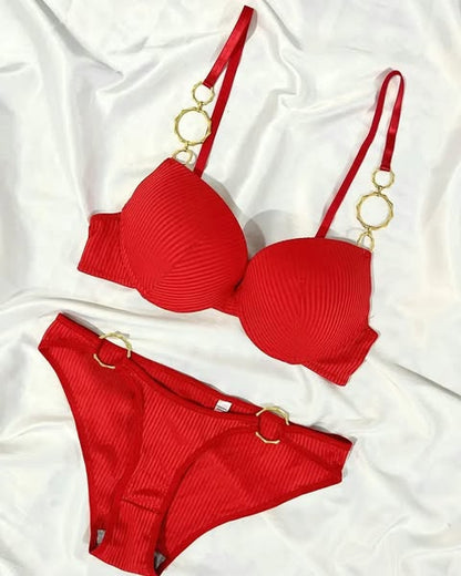 Metal Ring Push-Up Bra Set