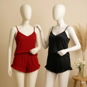 2 pcs silk Cami Sets Charming Style Short Non Padded Inner and Short Nighty