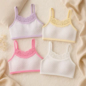 Pack of 3 Soft Cotton Lace Training Bras for Girls – Colorful & Comfortable