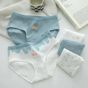 Pack Of 5 Pure Cotton Seamless Girls' Briefs Color Block Cheery Print Briefs, Cute Comfy Breathable Stretchy Underwear For Girls And Women's