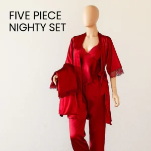 5 pcs Non Padded Pure Silk Pajama Set Cami Top Nightgown Sexy Sleepwear Robe Sets Lace Nightdress