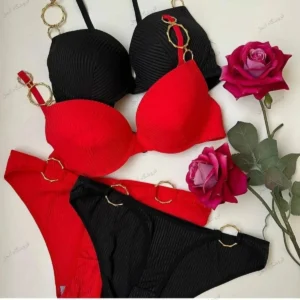 New High Quality Sexy Metal Rings Straps With Adjustable Straps Back Closure Push-Up Bra & Panty Set