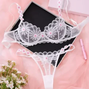 Sexy Elegant White Lace Lingerie Set – Soft Mesh Floral Embroidered Bra & Panty