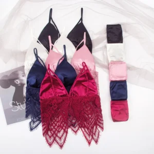 Elegant Satin & Lace Lingerie Set – Soft Bralette with Matching Thong